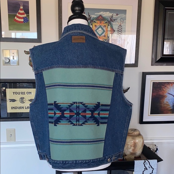 Pendleton Original Denim Vest with Southwestern Aztec Wool Inset Sz XL - Picture 1 of 8